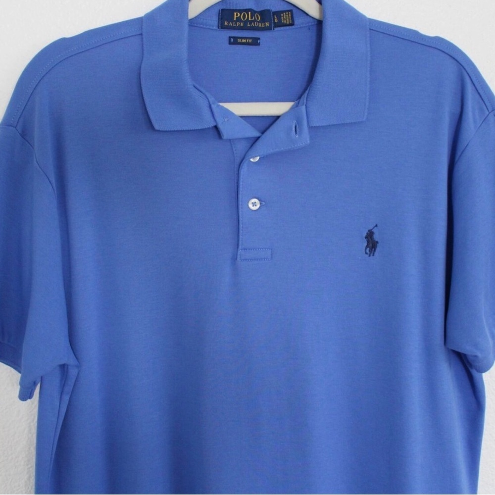 Polo Ralph Lauren Blue Interlock Polo Shirt Men L Navy Pony Classic - Picture 4 of 9